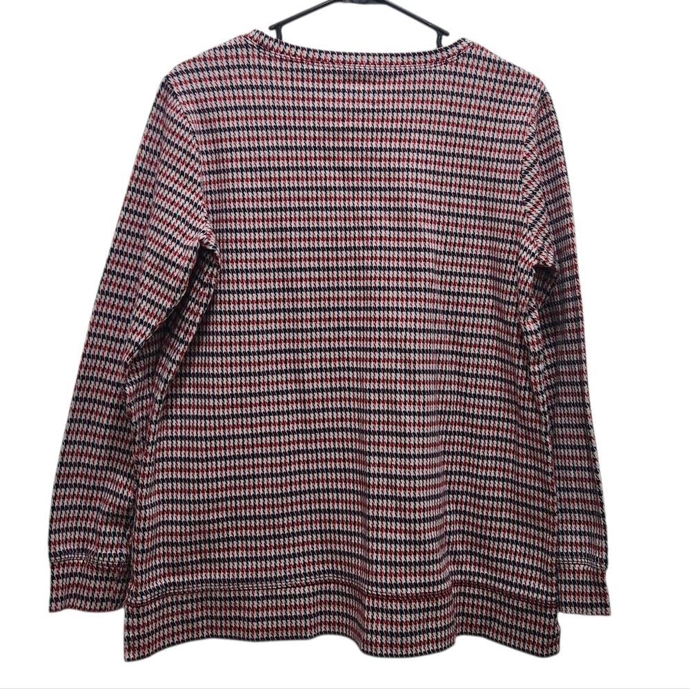 Lands End Womens Size M Red and Navy Houndstooth Long Sleeve Tee Sweatshirt - Picture 3 of 5